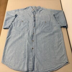 Cactus Denim Grandfather Shirt Mens Large Blue Band Collar Button Front Workwear